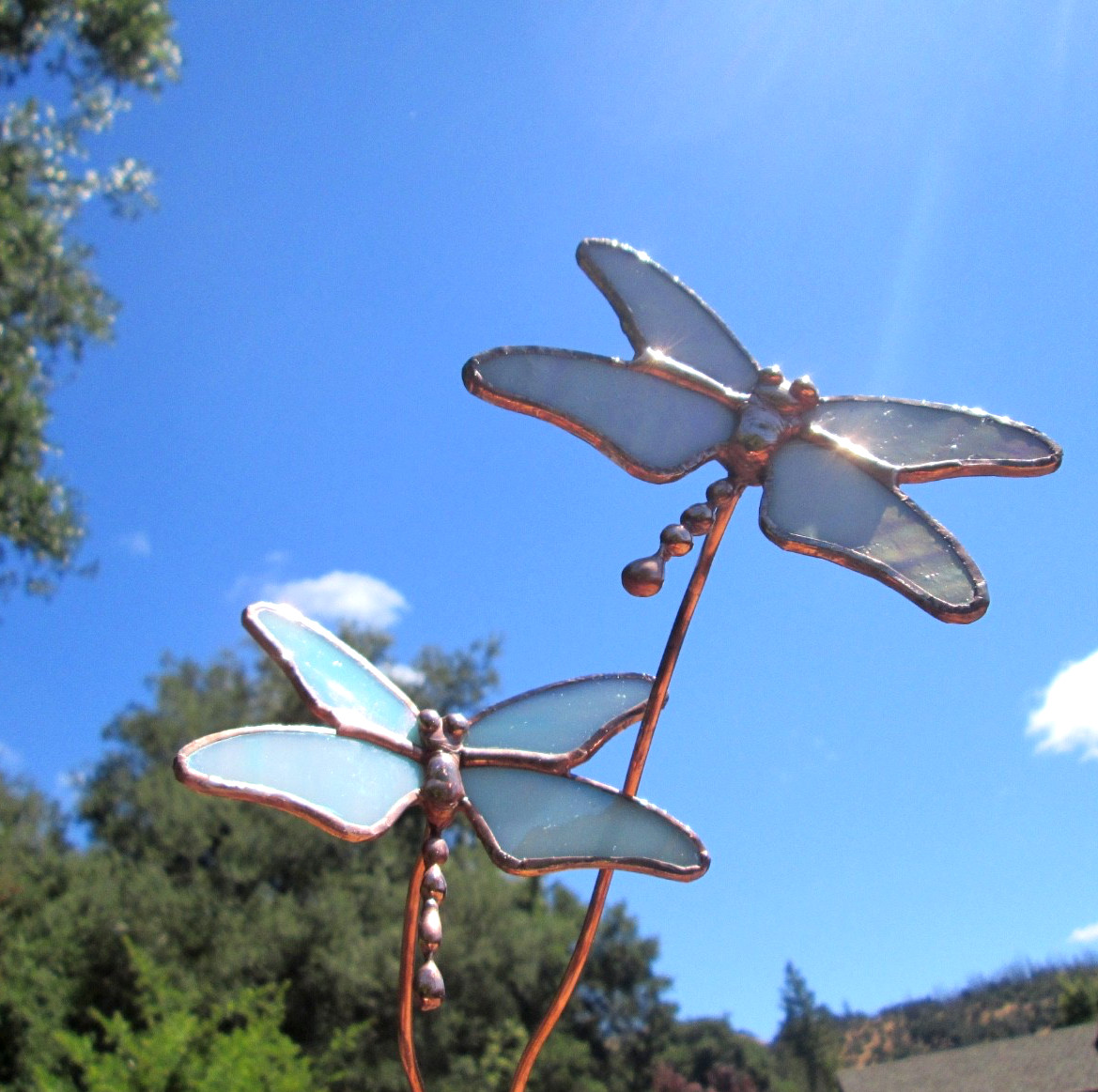 Stained Glass Dragonfly Garden Stakes (x2) Suncatcher Floral Decor Gifts