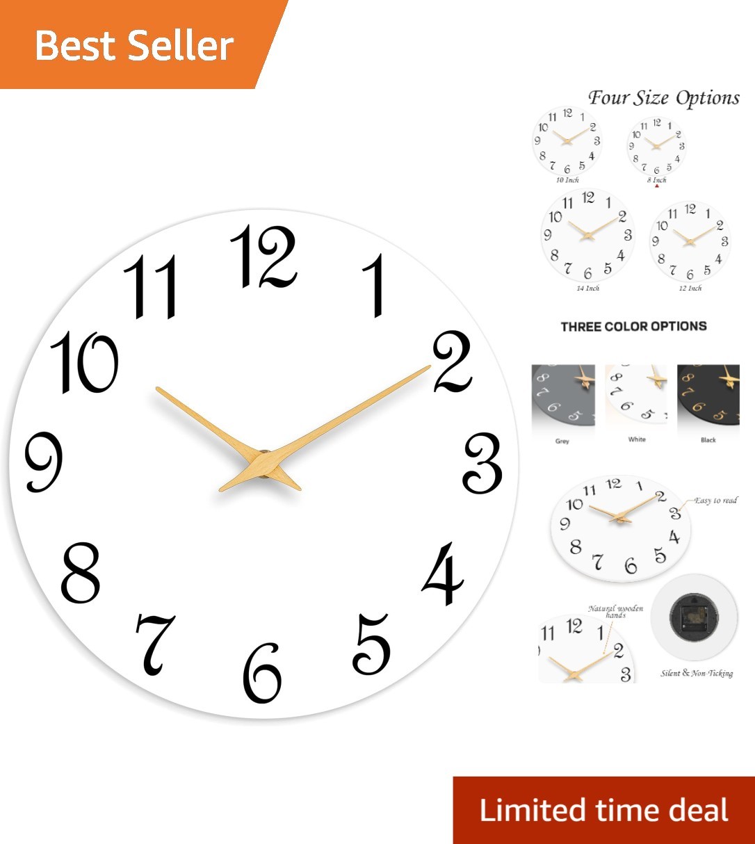 8-Inch Round Silent Clock – Modern Design for Living, Kitchen & Office Spaces