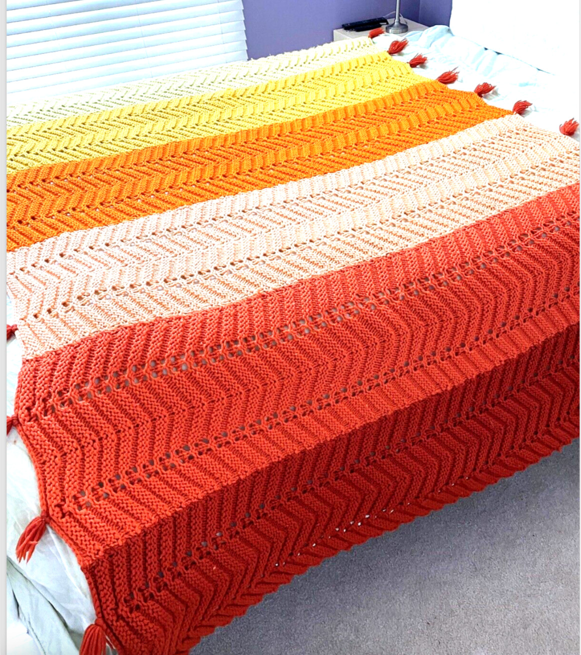 Granny Handmade Crochet Afghan Shabby Chic Farmhouse Throw Blanket 65×80 Tassels
