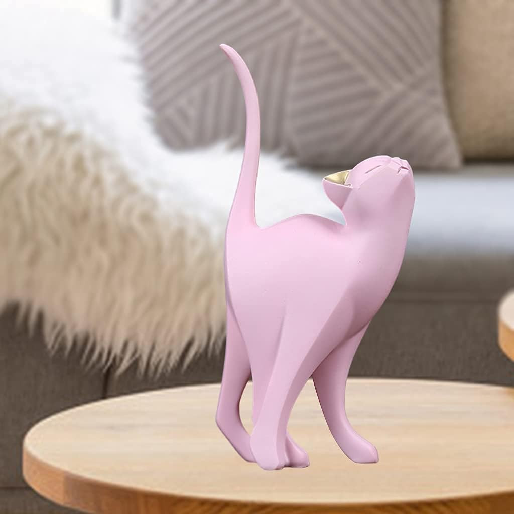 Cat Sculpture Pink Cat Statue Animal Cake Ornament Sculptures for Living Room Be