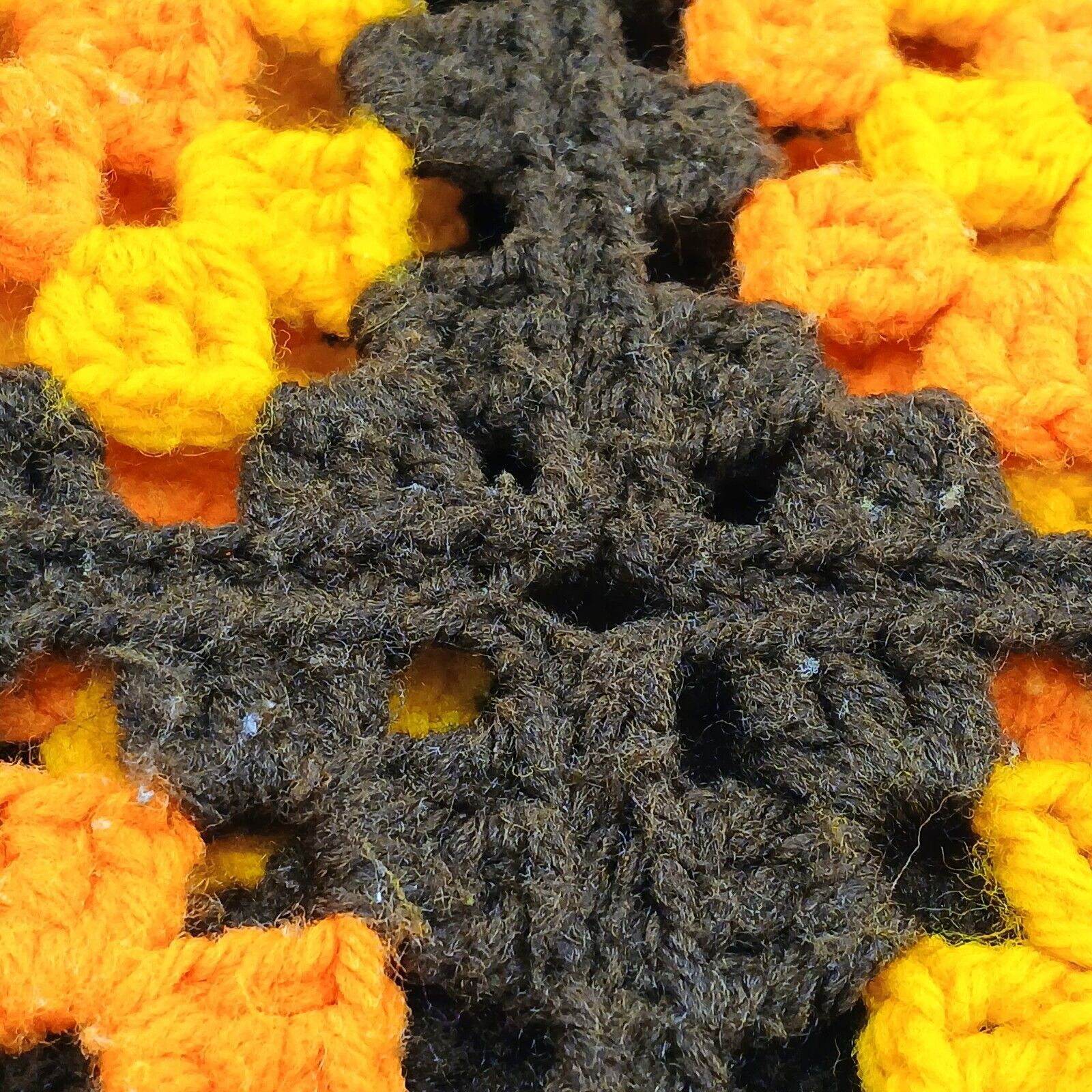 Granny Square Afghan Lap Throw Blanket Brown Yellow Orange Approx. 76”X 41”