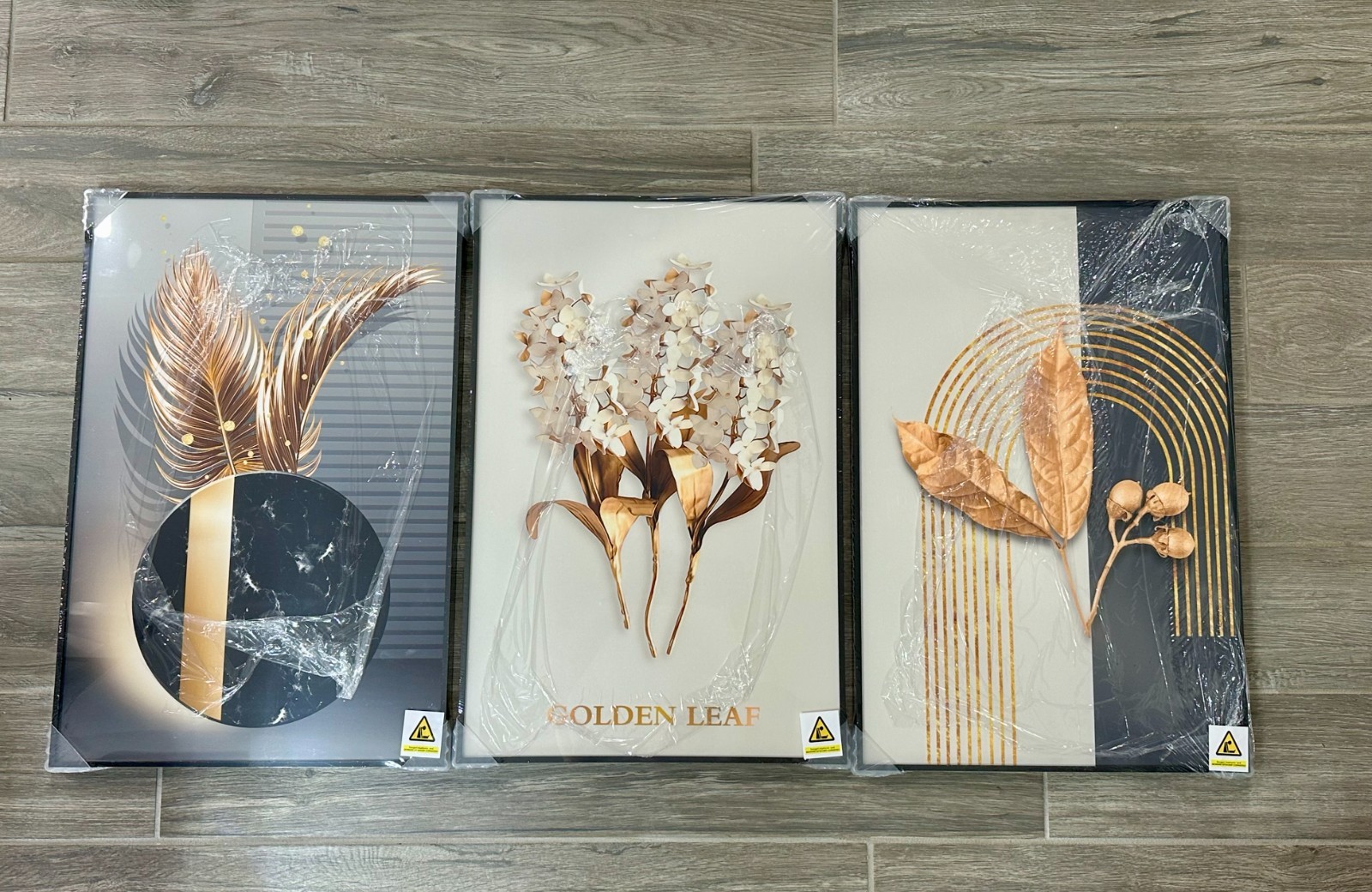 Framed Black White Gold Leaf Wall Art Set – 3 Pc Modern Contemporary 16×24 Print
