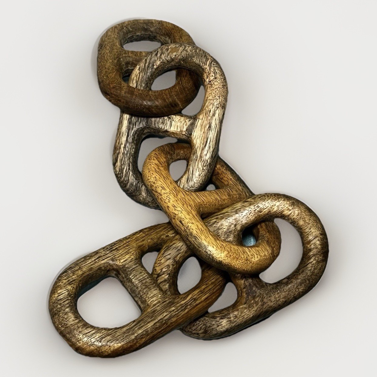 Hand Carved Hand Whittled Mariner 18 Inch Hard Wood Chain From One Solid Piece