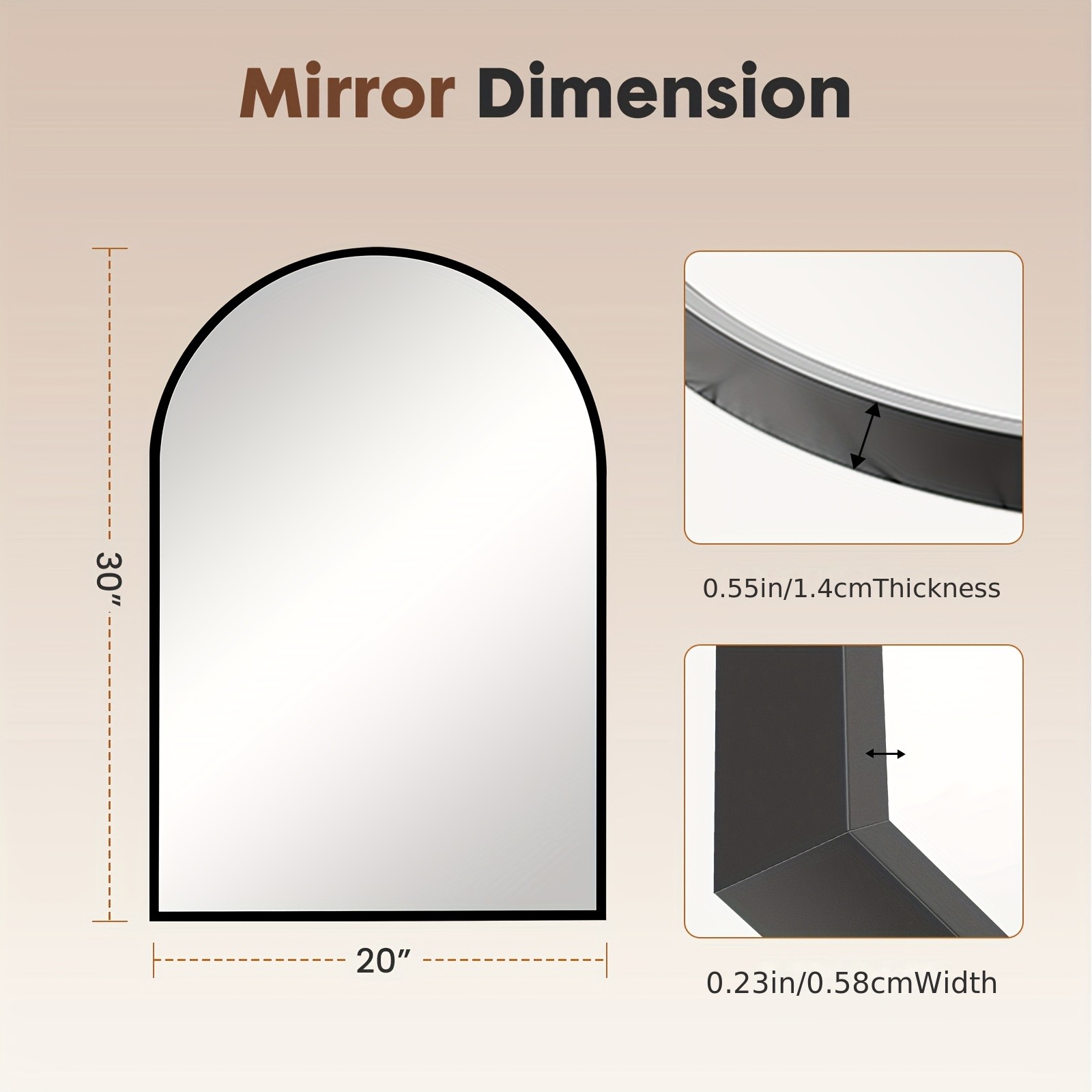 Large Bathroom Mirror Modern Matte Metal Frame Vanity Mirror with Arched Top