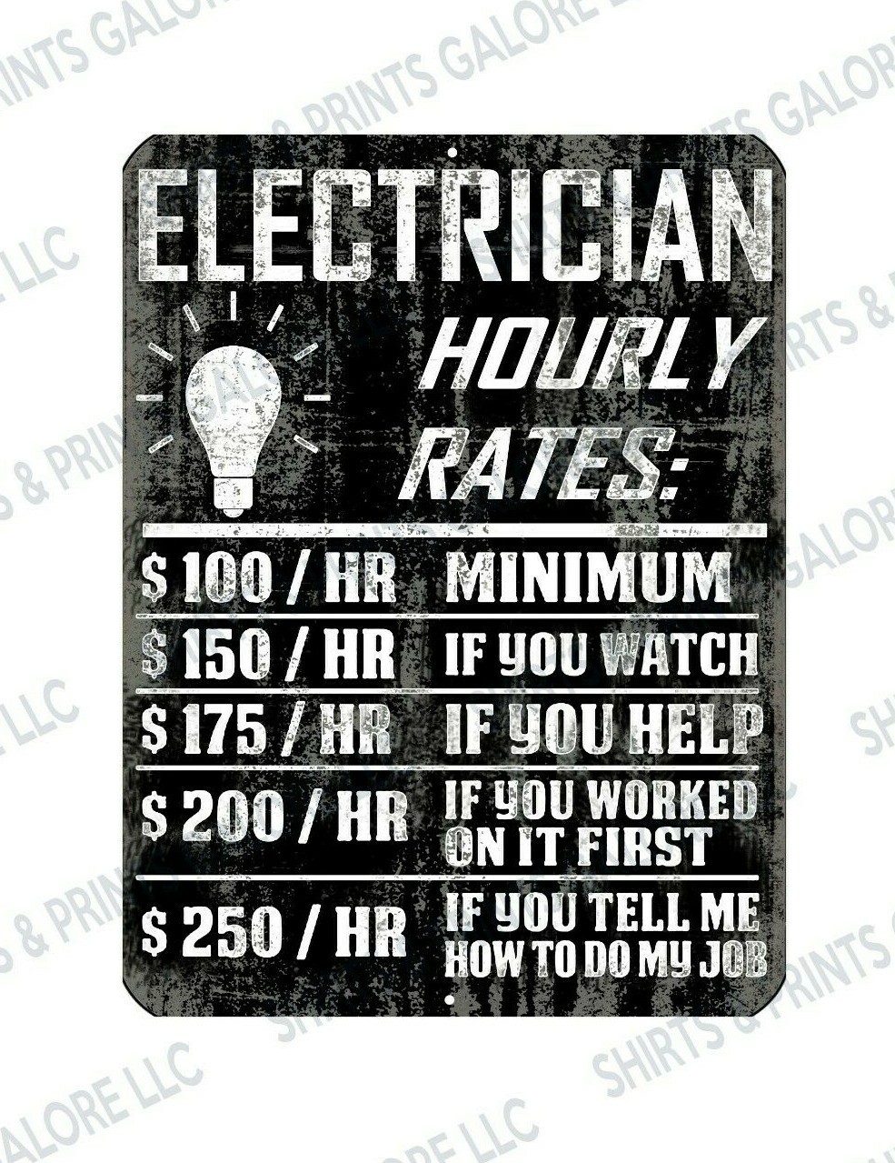 Electrician Hourly Rate Aluminum Sign -Electrical Engineer Father’s Day Gag Gift