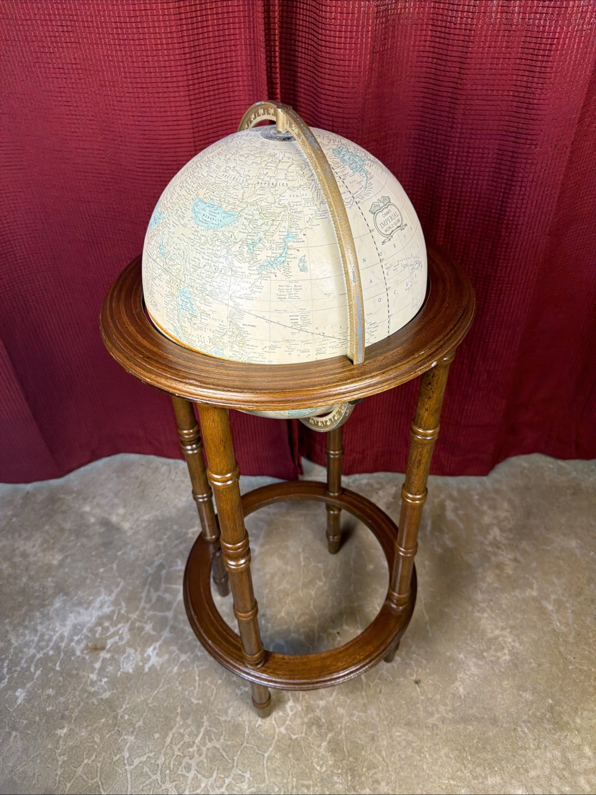 Antique Style Large Floor Globe Multicolor Wooden Stand Freestanding