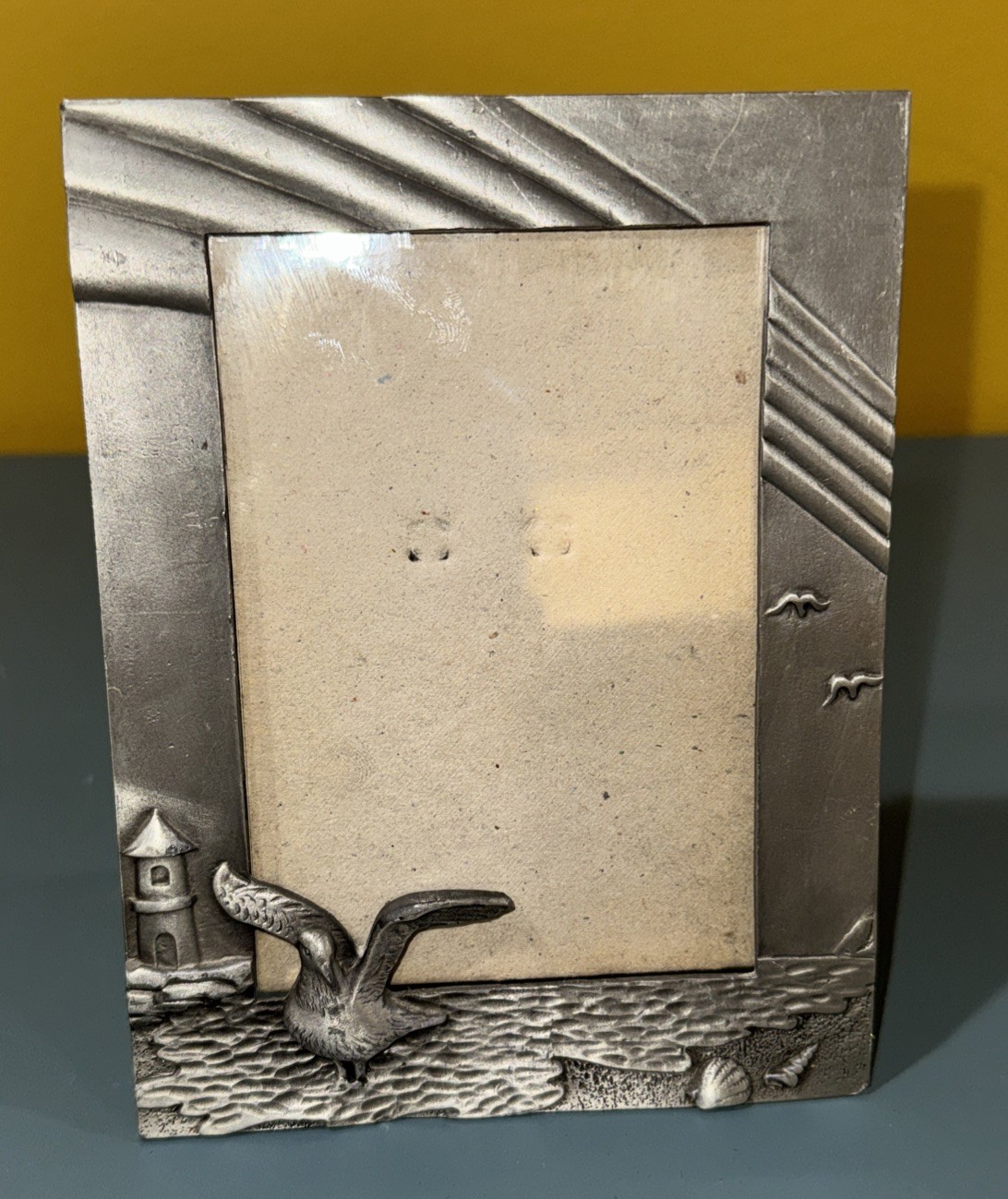 Pewter Frame Nautical Lighthouse & Seagull 3D Embossed 4.75″ x 6″