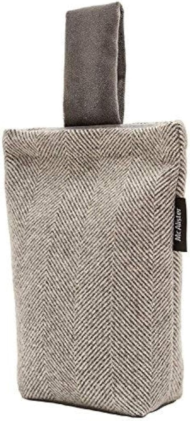 Rustic Herringbone Fabric Doorstop – Charcoal Grey, 8×7 Inches, Machine Washable