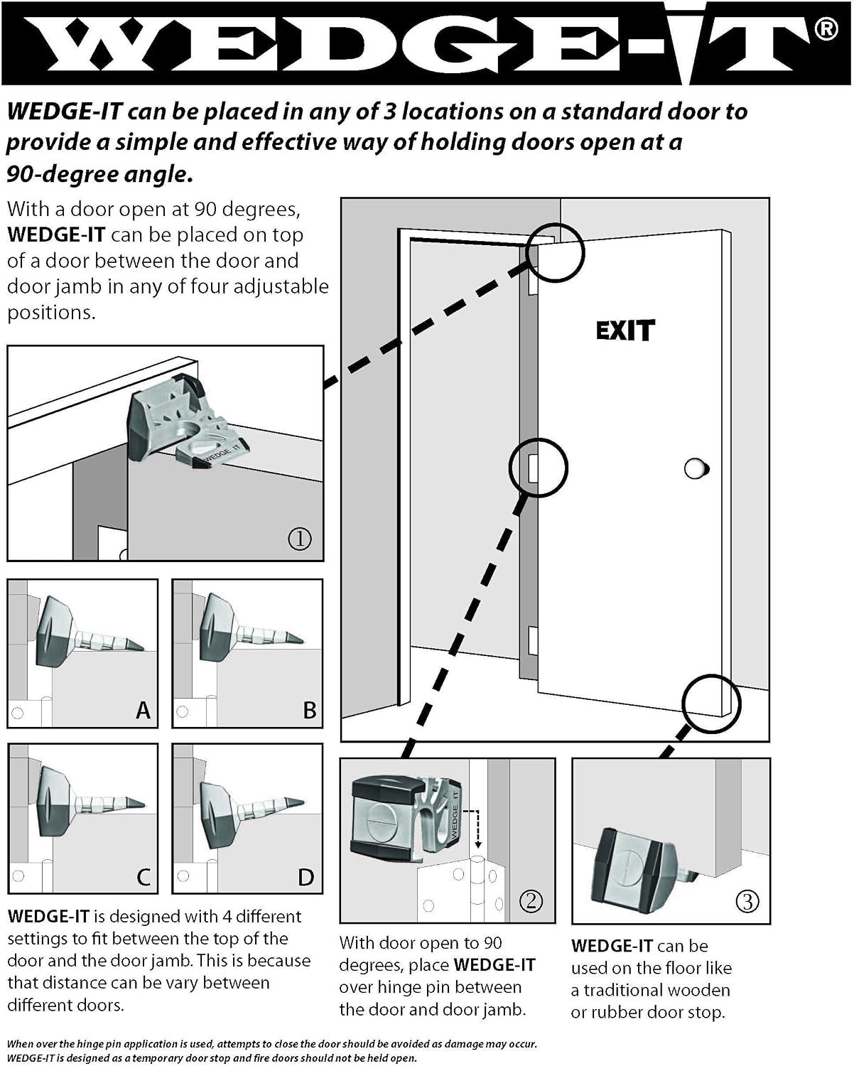 Versatile Door Stop – Holds Doors Open 90° in Black, Portable Design