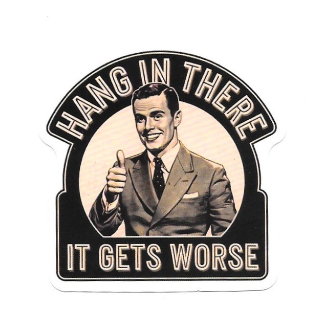 Hang In There It Gets Worse Vinyl Sticker Funny Sarcastic Retro Pulp Art Humor