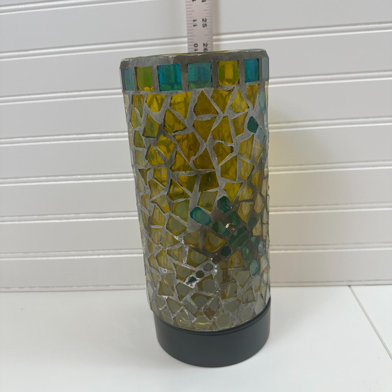 Tall Mosaic Pattern Flower Vase Modern Cylinder Shape Turquoise Home Table Decor
