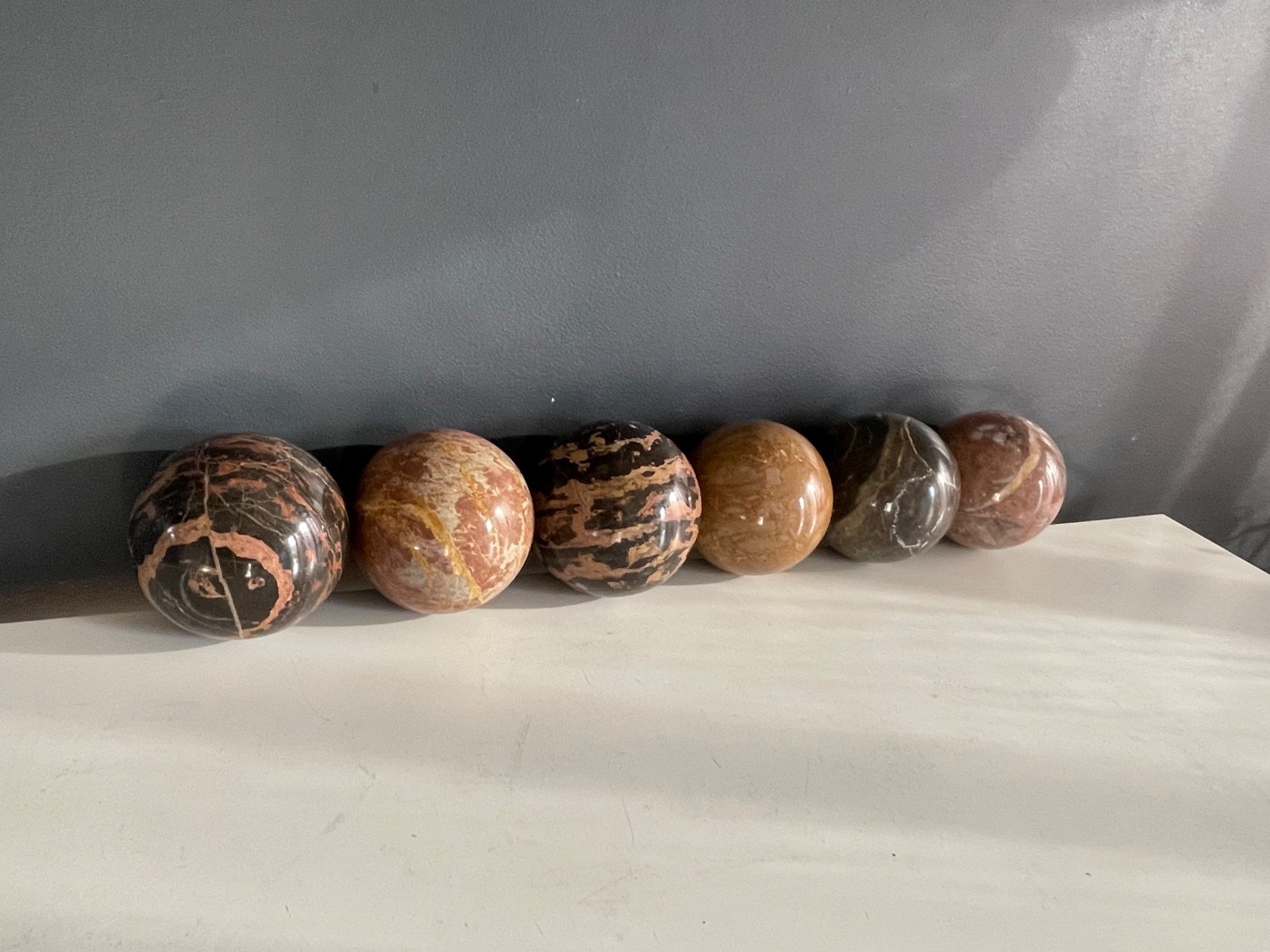 Set of 6 Polished Marble Stone Spheres 4” Decorative Orbs Natural Veined Art Dis