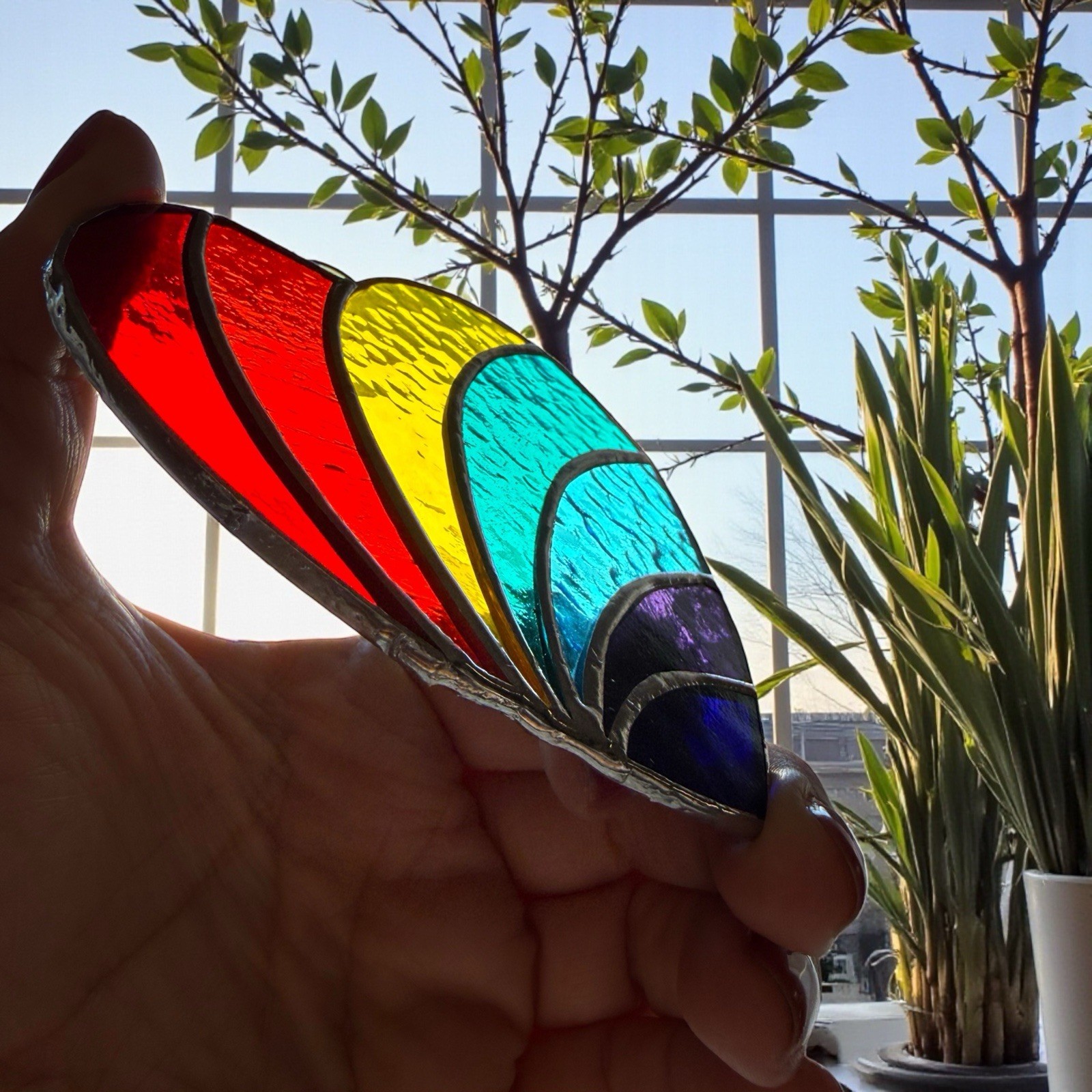 NEW Rainbow Multicolor Heart Stained Glass Suncatcher Decoration Art Handmade