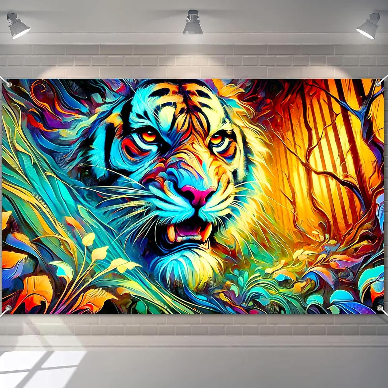 Tiger Banner Wall Art Jungle Abstract Animal Tapestry Style Banner for Room Aest