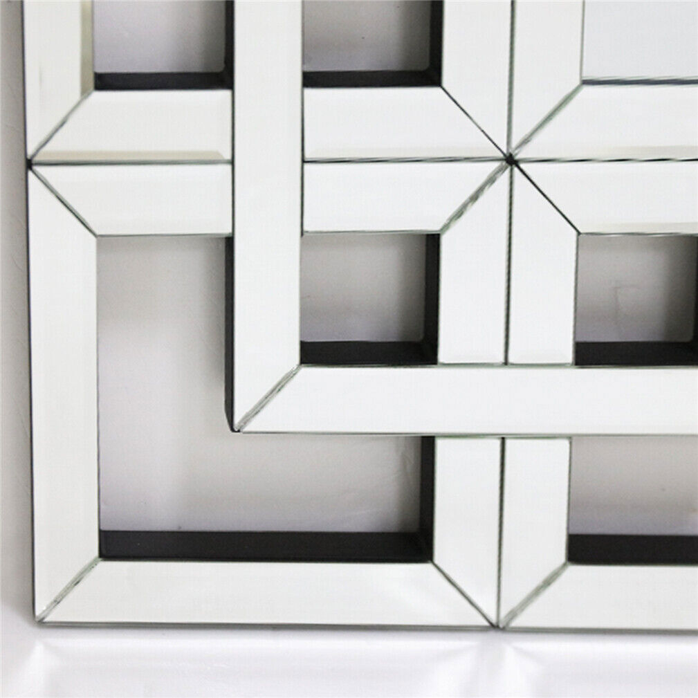 Geometric Decorative Wall Mirror Crystal Crush Diamond Wooden Back Constructed