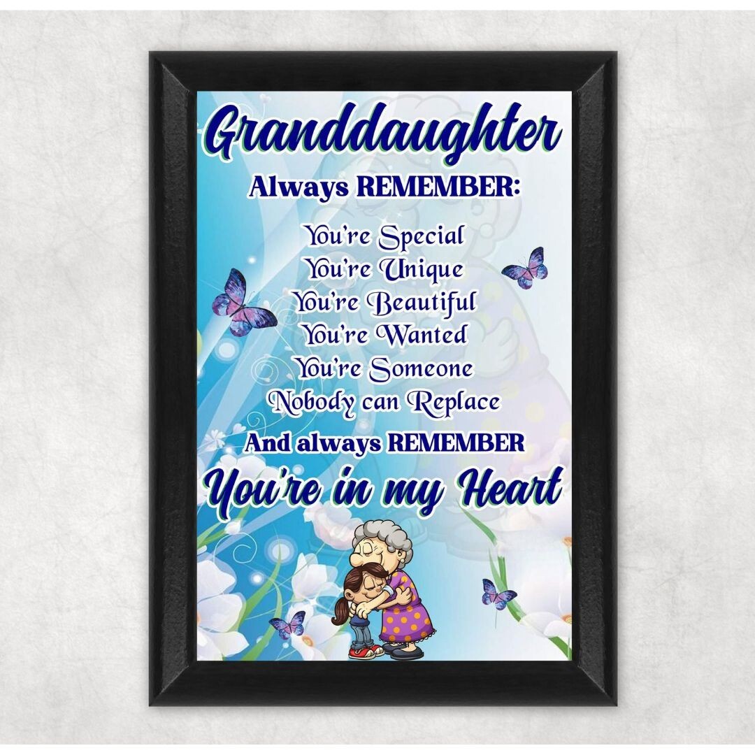 Granddaughter Butterfly Laminated Print Unframed Poem Picture 8.5×11 Gifts