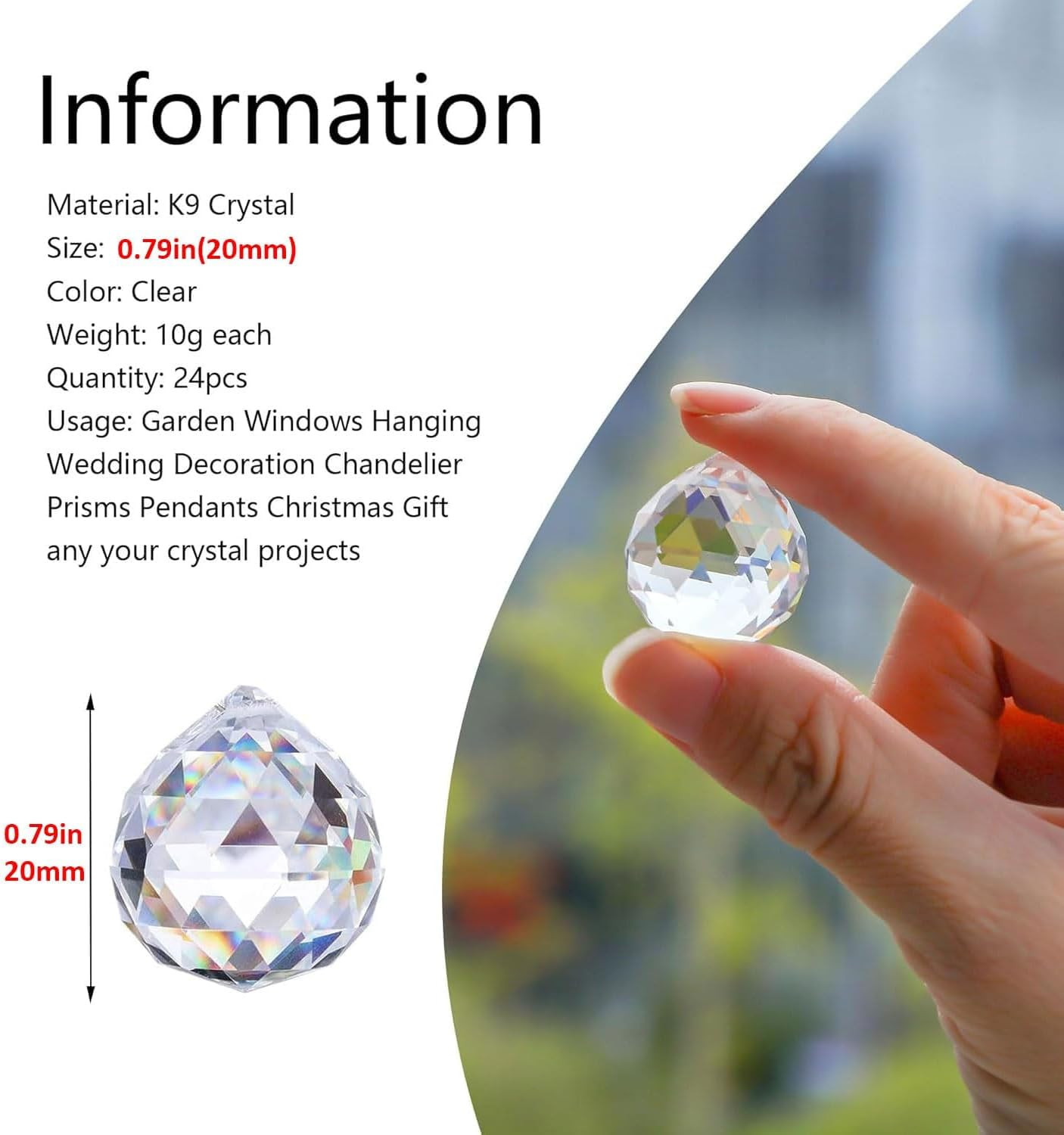 24Pcs 20mm Clear Crystal Ball Prisms for Suncatchers and Window Decor