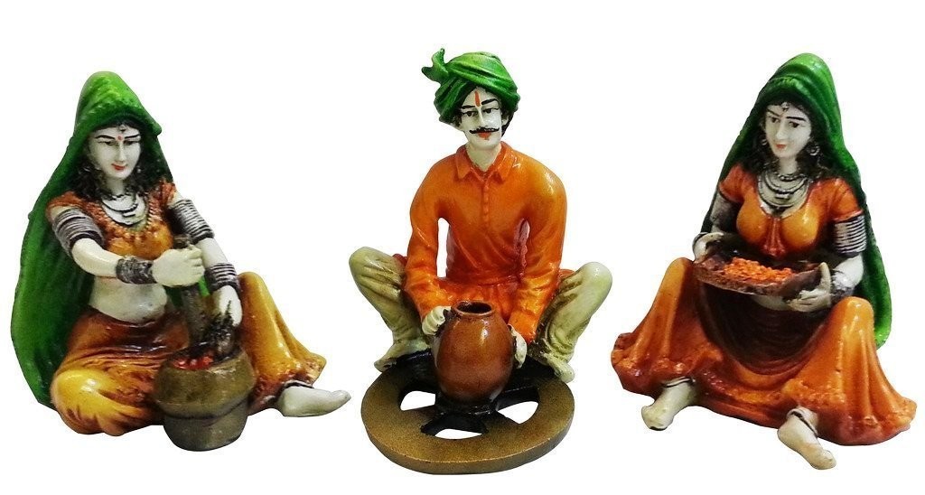 Handmade Polyresine Set of 3 Rajasthani Troupes Showpiece Idol Figurine