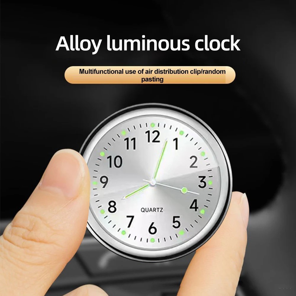 In-Car Mini Luminous Quartz Analog Clock Dashboard Stick-On Watch Decoration