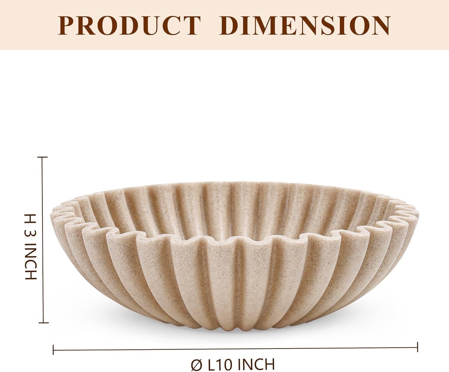 10″ Fluted Decorative Resin Bowl Neutral Sandstone Centerpiece Fruit Bowl Modern