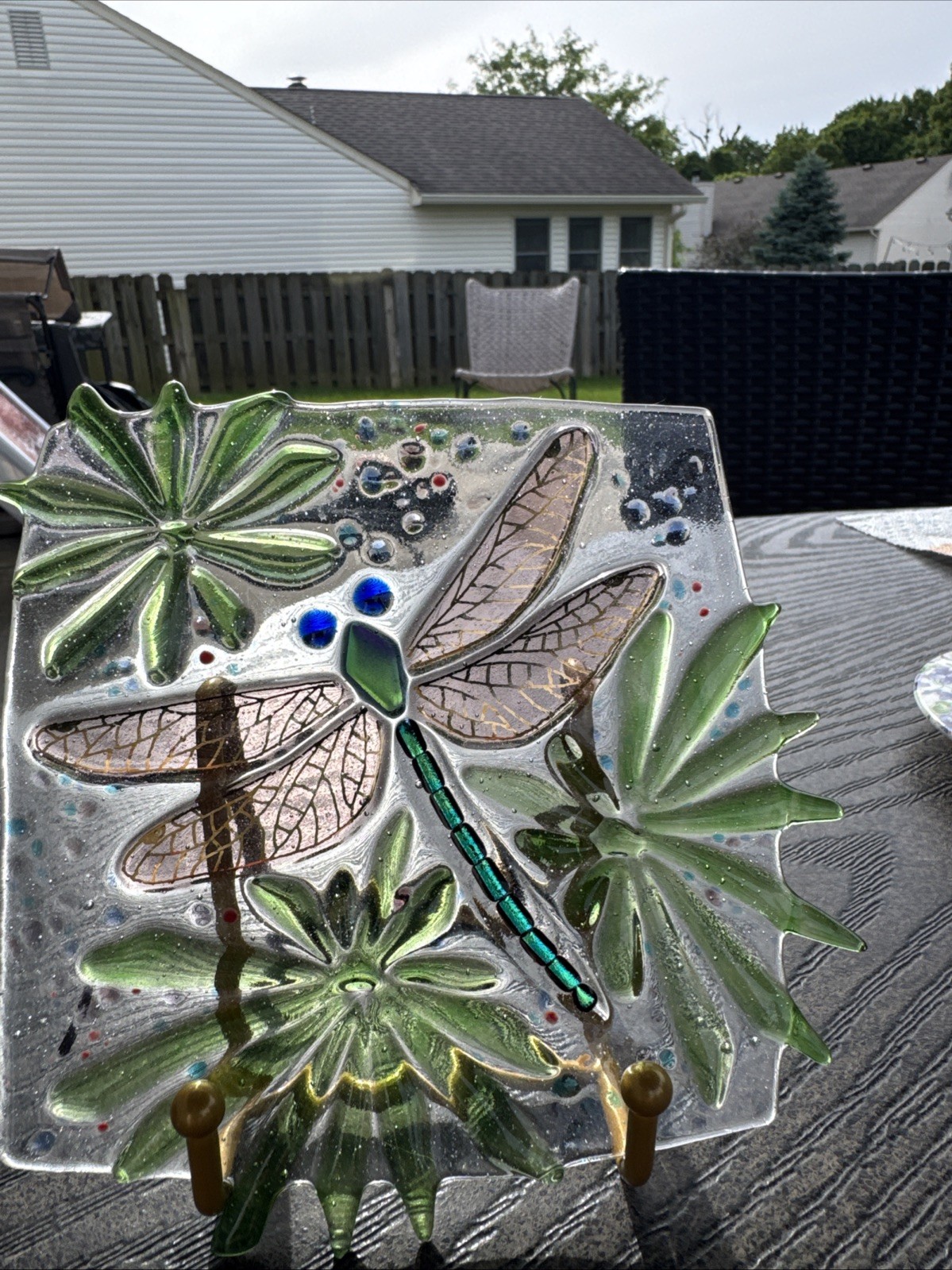 Handmade Fused Class Decorative Square Dish With Dragonfly Design