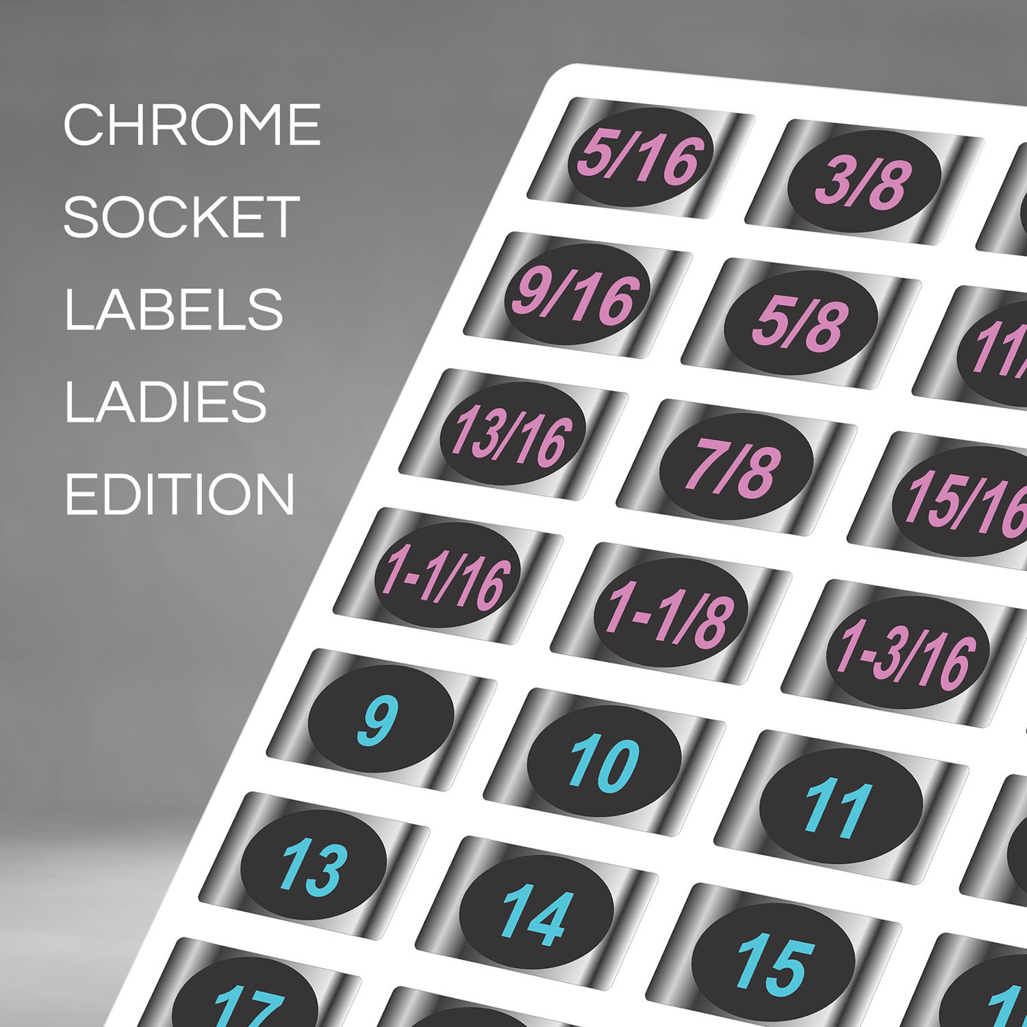 2 Chrome Socket Labels “Ladies Edition” Color Coded for “Easy Read” 60 stickers