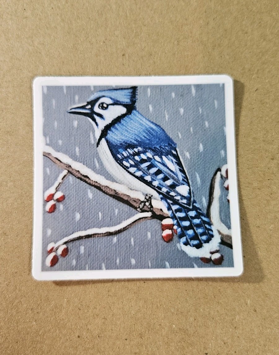 Blue Jay Sticker Matte Vinyl, Original Art, 2.5″ Square Sticker of Bird Art
