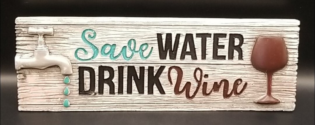Spoontiques 3”x 8” Resin Sign ~ SAVE WATER DRINK WINE ~ New in Box!
