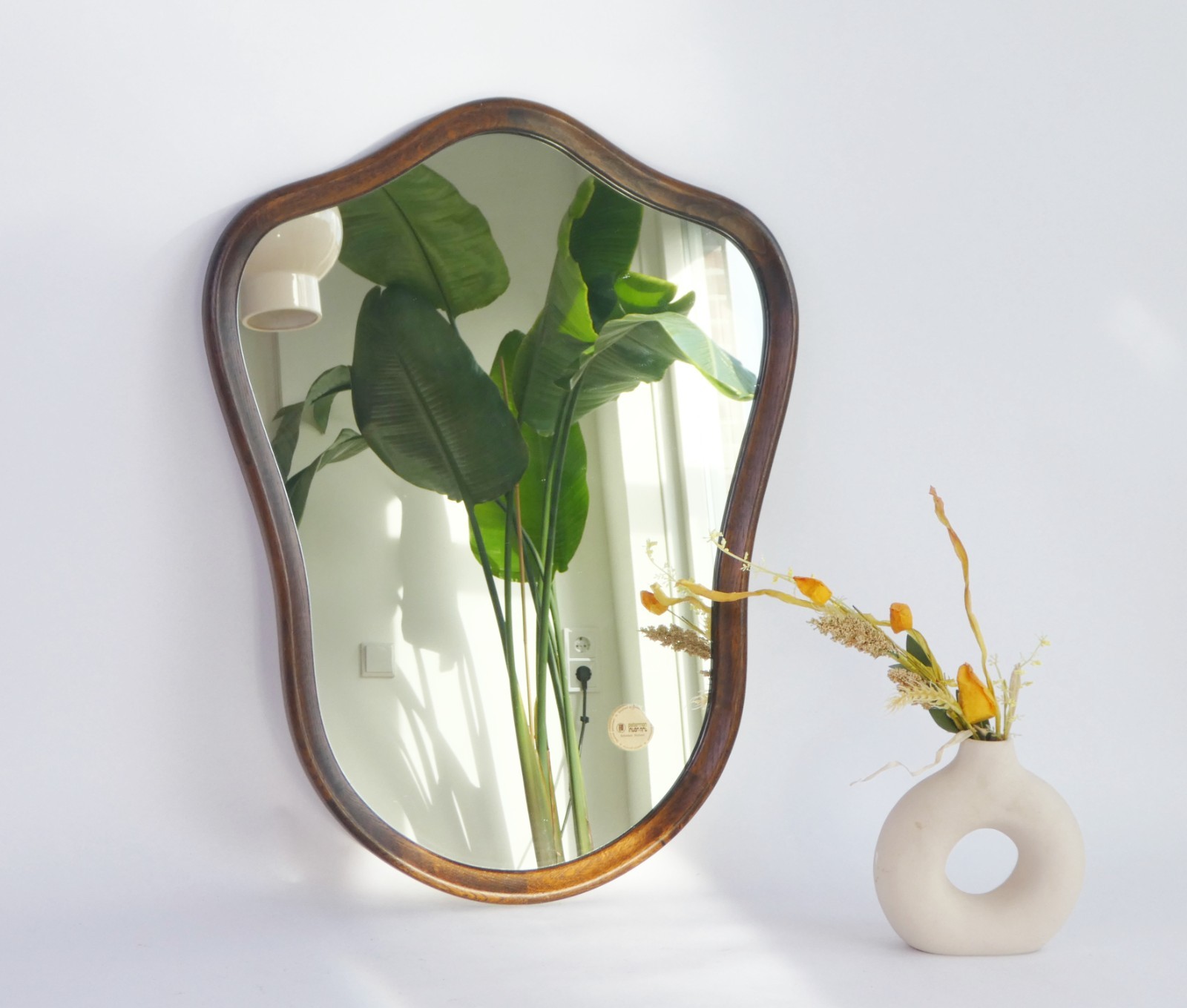 Dutch Scalloped Wooden Vintage Mirror, Branded Farmhouse Dutch Wall Mirror