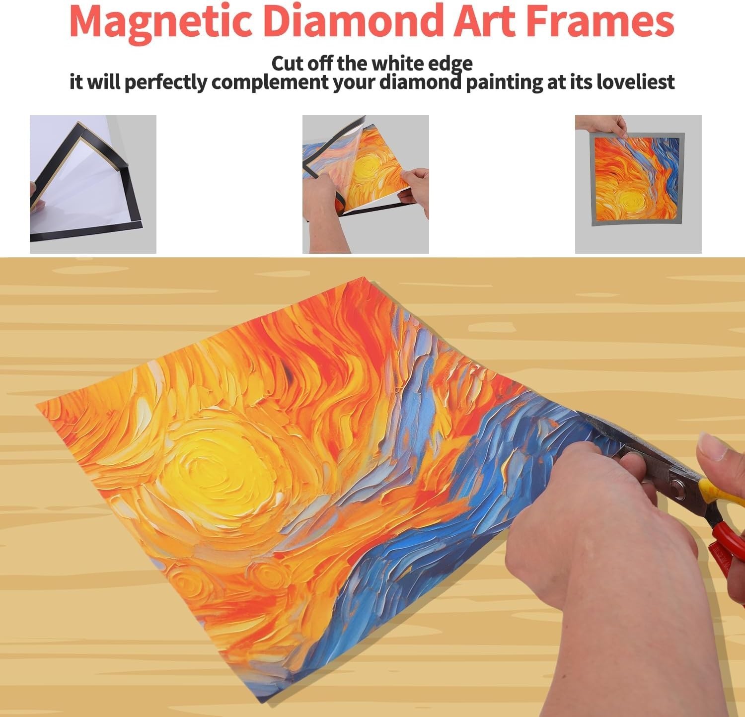 Versatile 12×12 Black Diamond Art Frames – Easy Magnetic Installation Set of 4