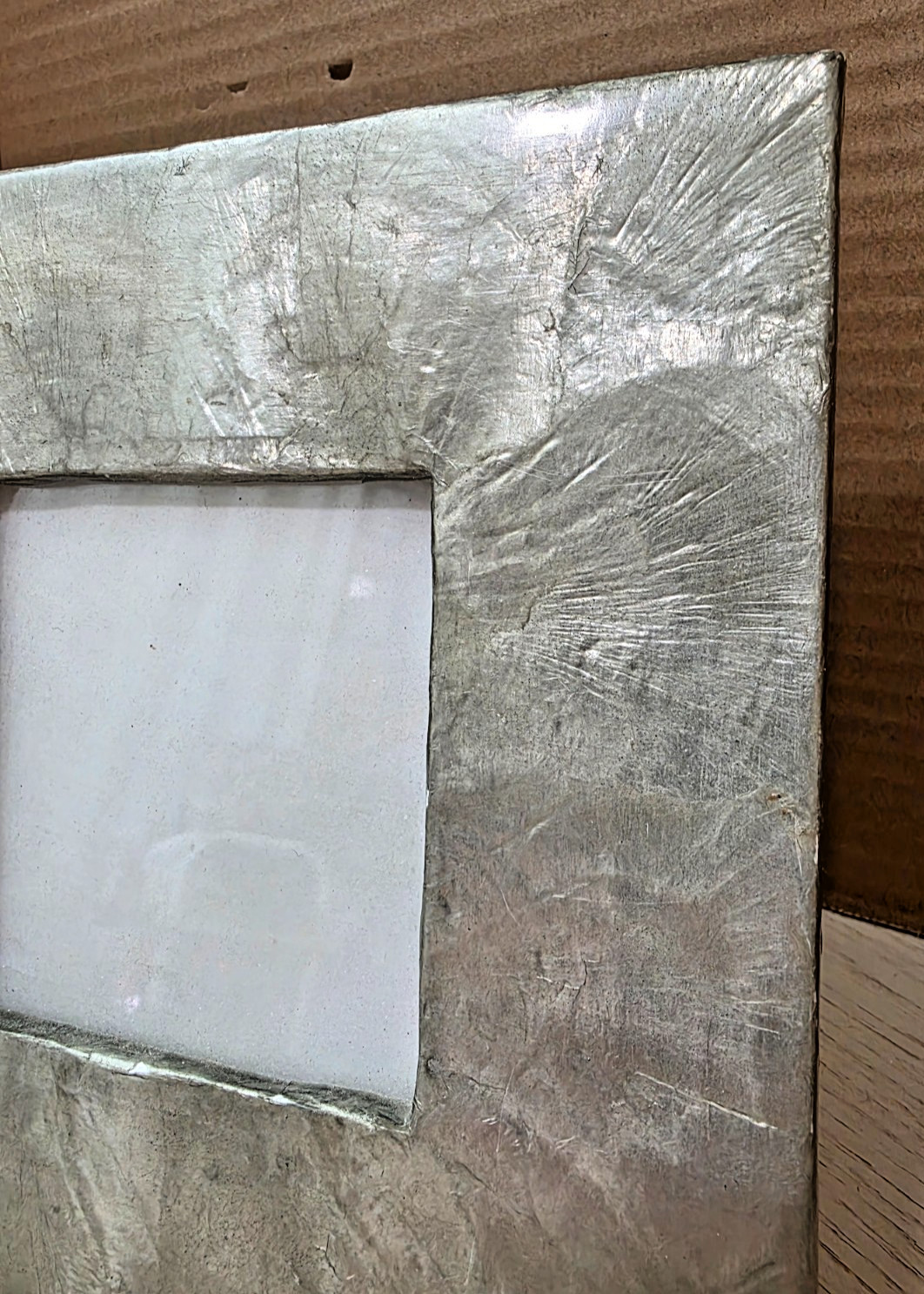 Small Silver Colored Seashell? Table Top or Hanging 3.5″ Square Photo Frame