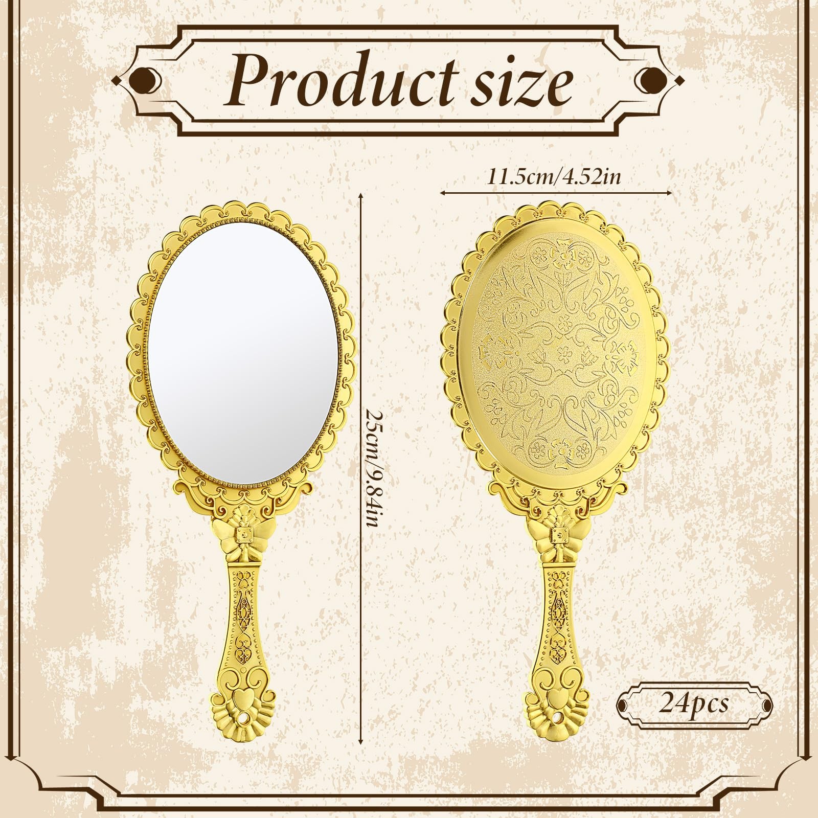 24 Pcs Vintage Handheld Mirror for Makeup with 9.8″ x 4.5″, 24 Pcs, Gold