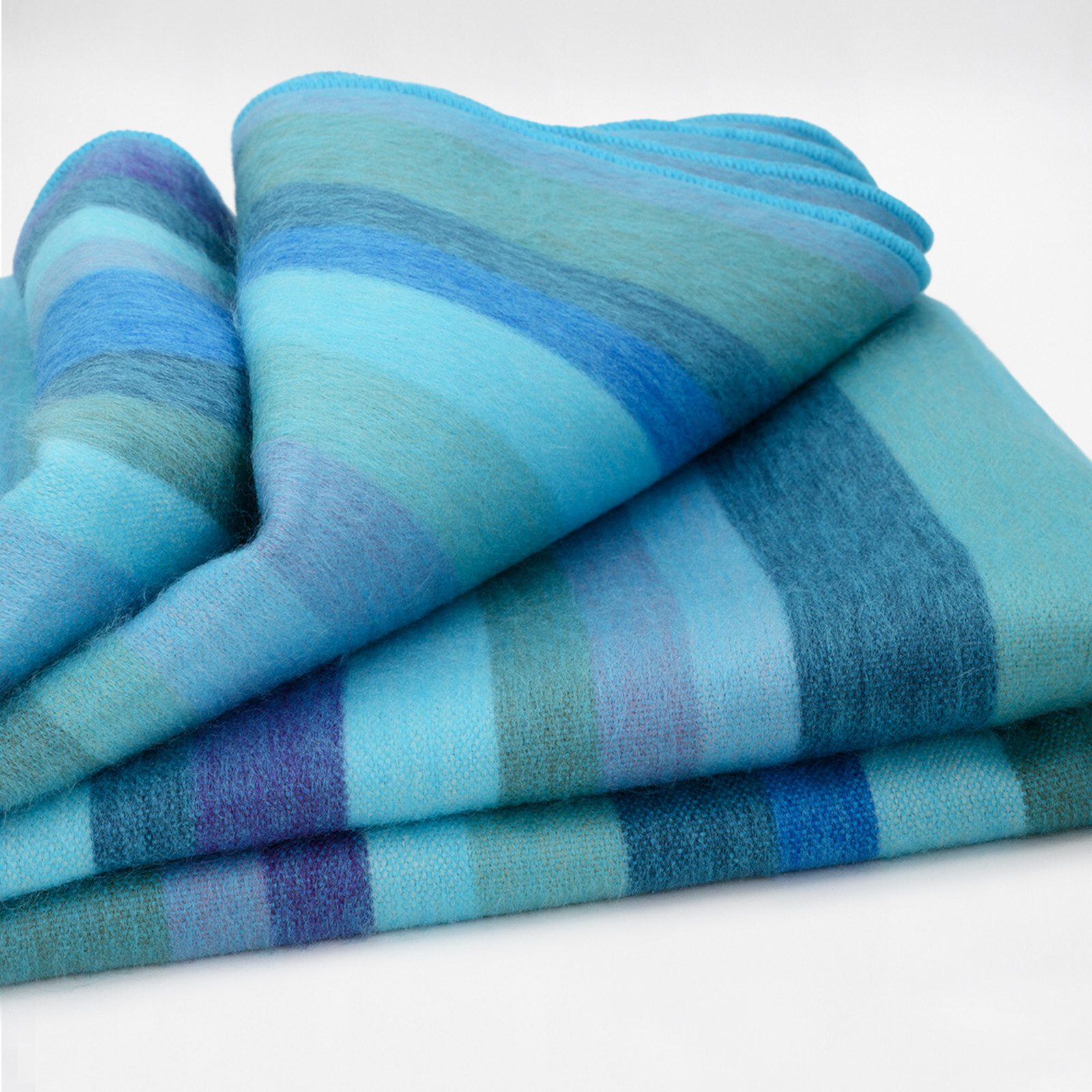 SOFT&WARM STRIPED ALPACA WOOL BLANKET 96″ x 68″ STRIPED TURQUOISE OCEAN HUES