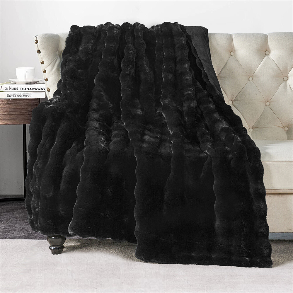 Textured Faux Fur Throw Blanket Luxurious Soft Reversible Micromink Blanket