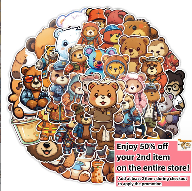 50 Pcs Stickers Cute Funny Bears Laptop Luggage Graffiti Fridge Phone Car Vinyl