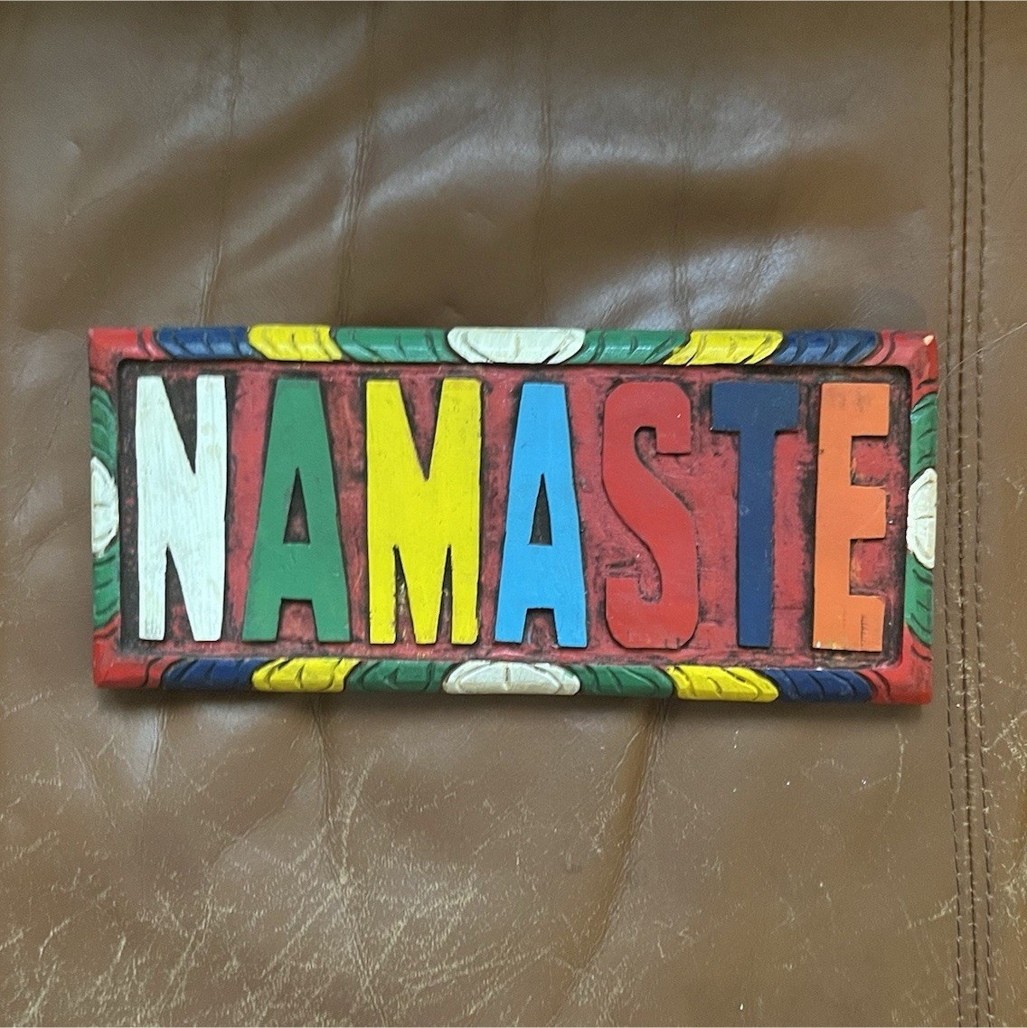 Wooden Multicolor Namaste Wall Sign Plaque, Hanging Wall Mounted, Yoga Decor