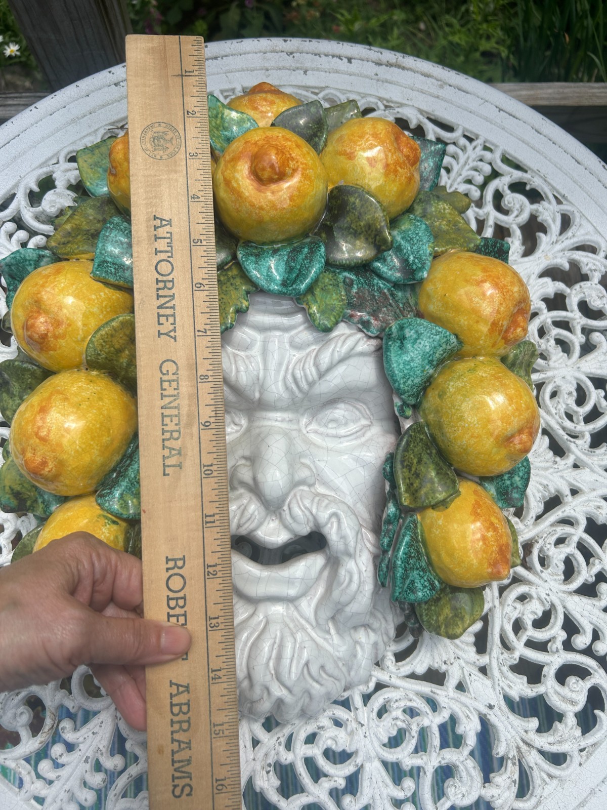 Vintage Italian Folk Art Lg. Mask, Bacchus Crowned by Lemons, from Amalfi Coast