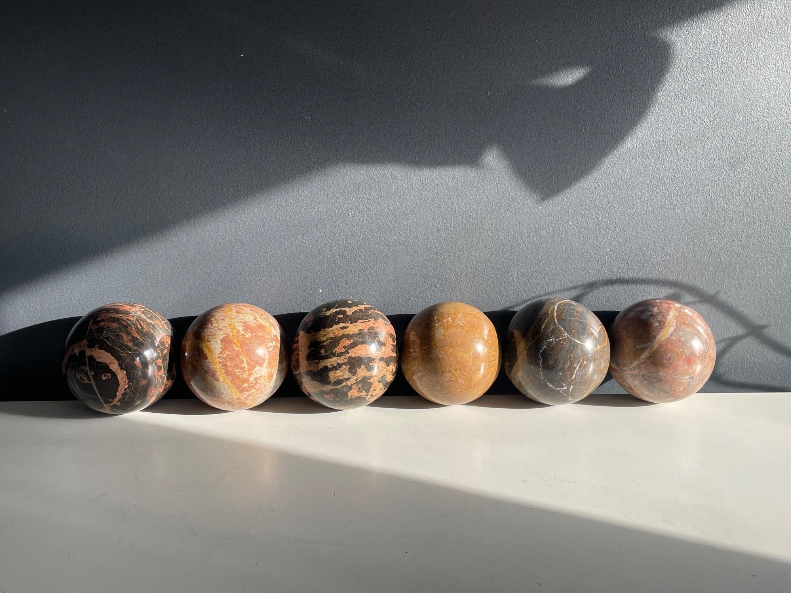 Set of 6 Polished Marble Stone Spheres 4” Decorative Orbs Natural Veined Art Dis