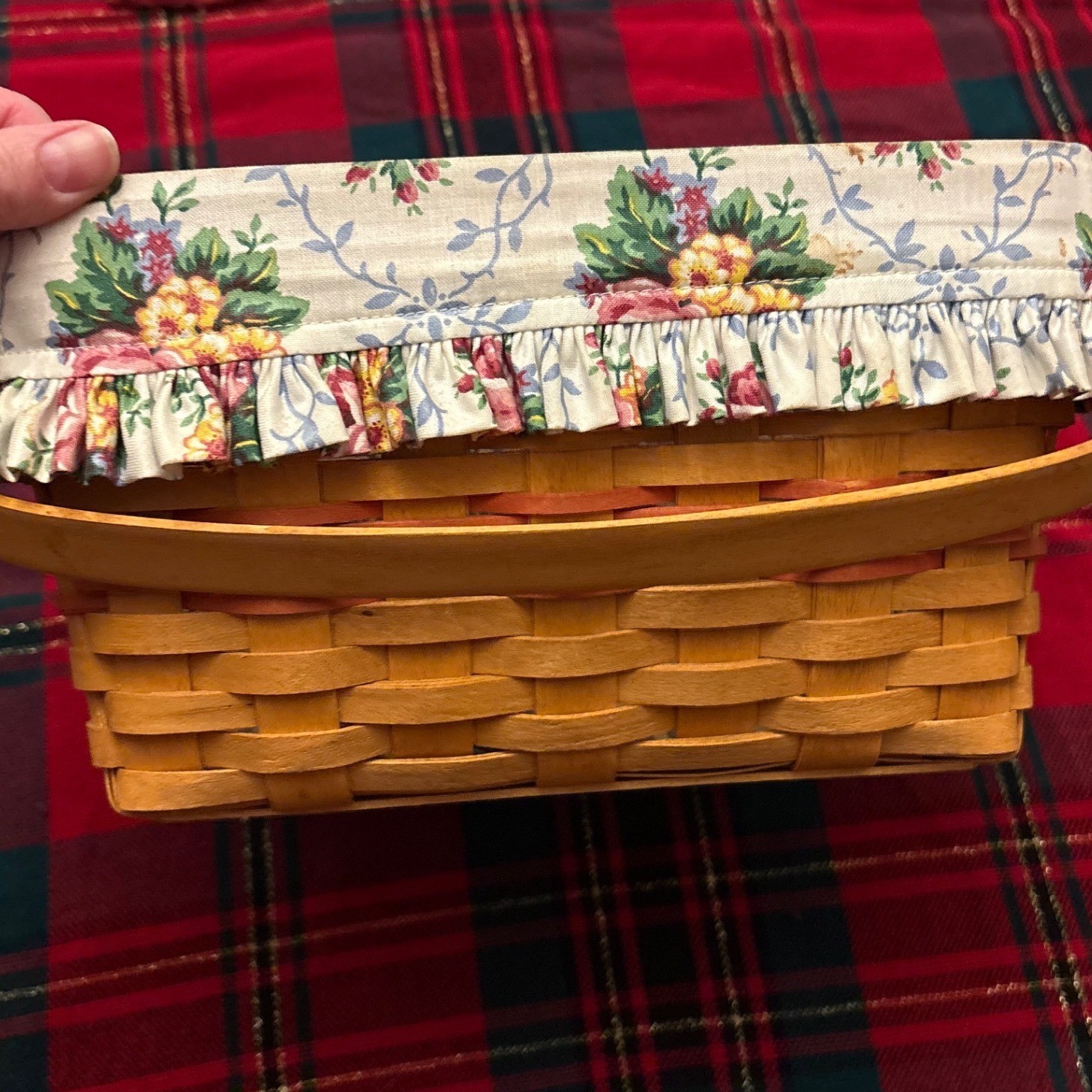 Longaberger Basket Handwoven Dresden Ohio USA Floral Liner Handles 1997 2 Colors
