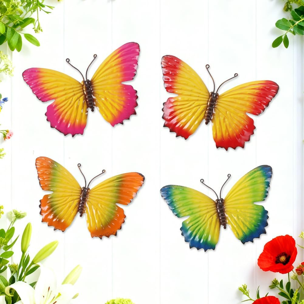 4 Pcs Metal Butterfly Wall Decor Art, Colorful Metal Butterflies