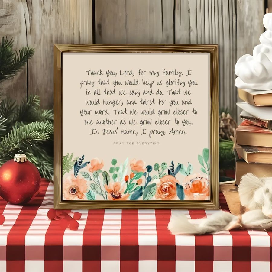 Floral Family Prayer Wooden Sign Farmhouse Christian Living Room Wall Decor