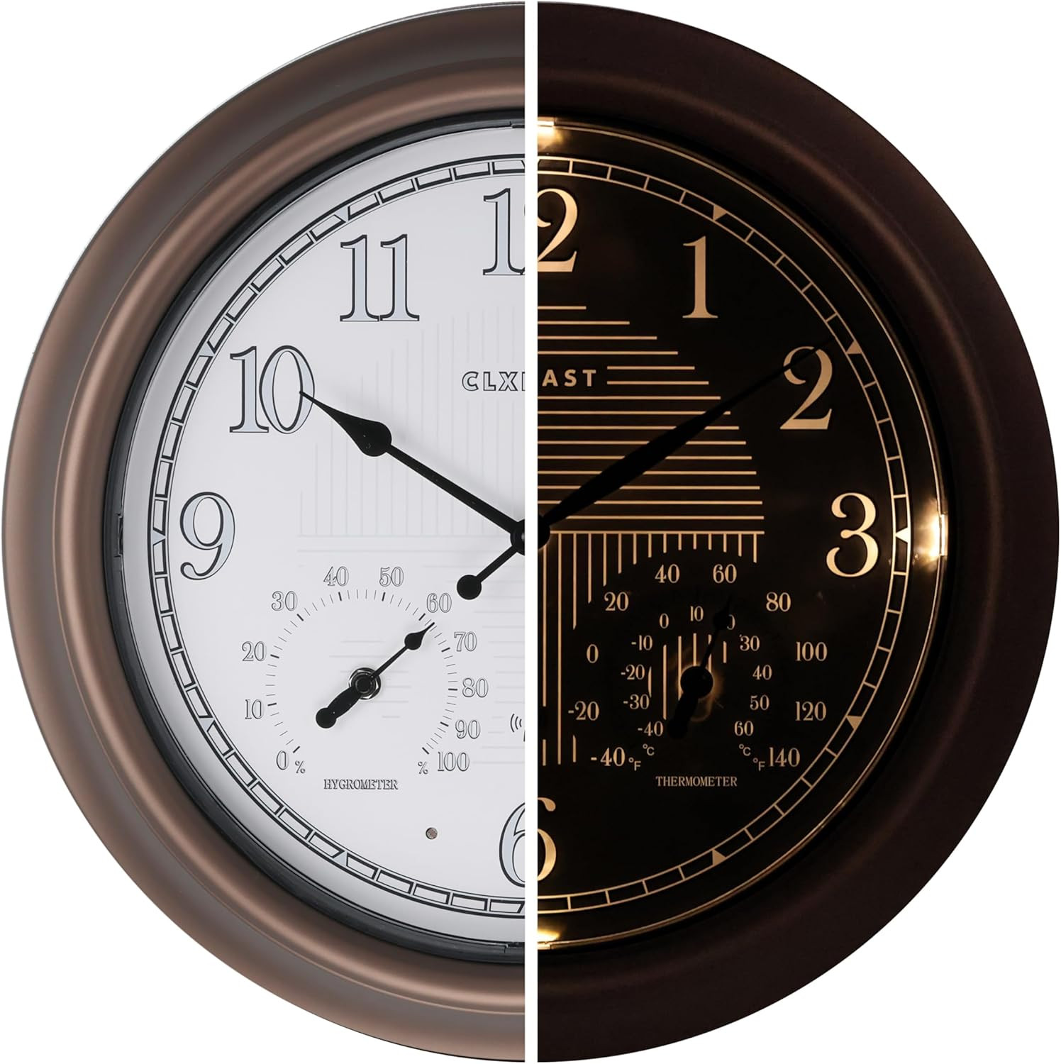18 Inch Illuminated Outdoor Indoor Atomic Analog Wall Clock with Temperature & H