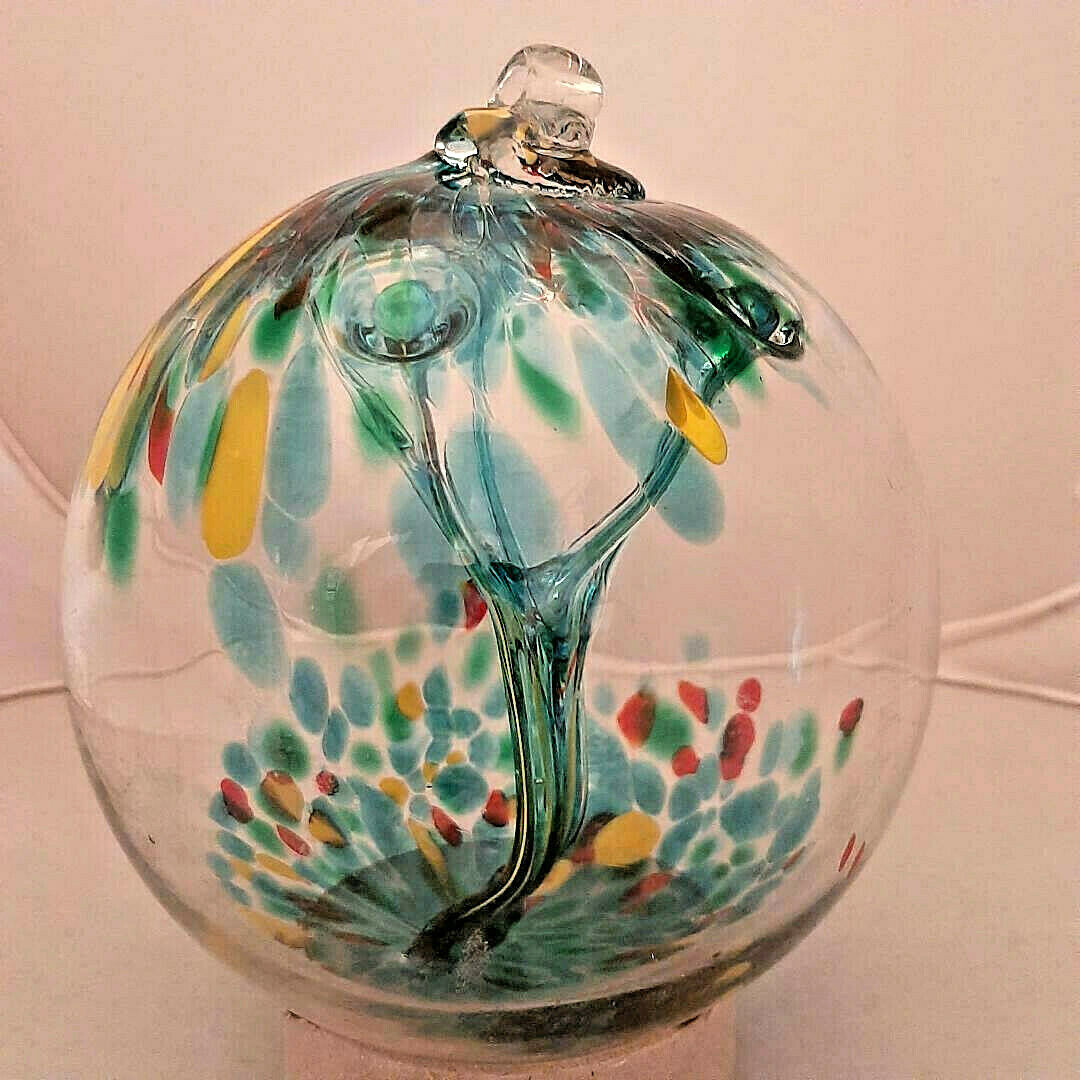 Hanging Glass Ball 6″ Diameter “Summer Tree” Witch Ball (1) #25 SEE ALL PHOTOS!