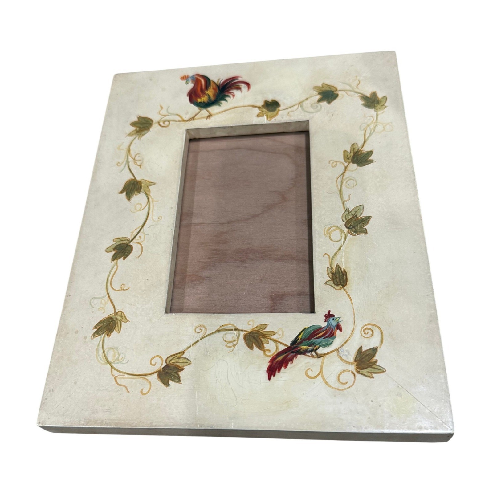 Hand Painted Rooster Vine Wooden Picture Frame Rustic Farmhouse 10in