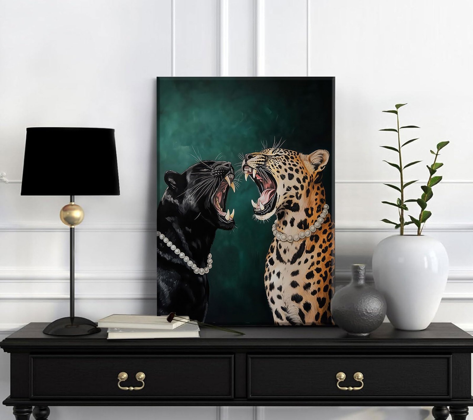 Funny Cheetah Canvas Wall Art Emerald Green Wall Decor Leopard aesthetics Pic…