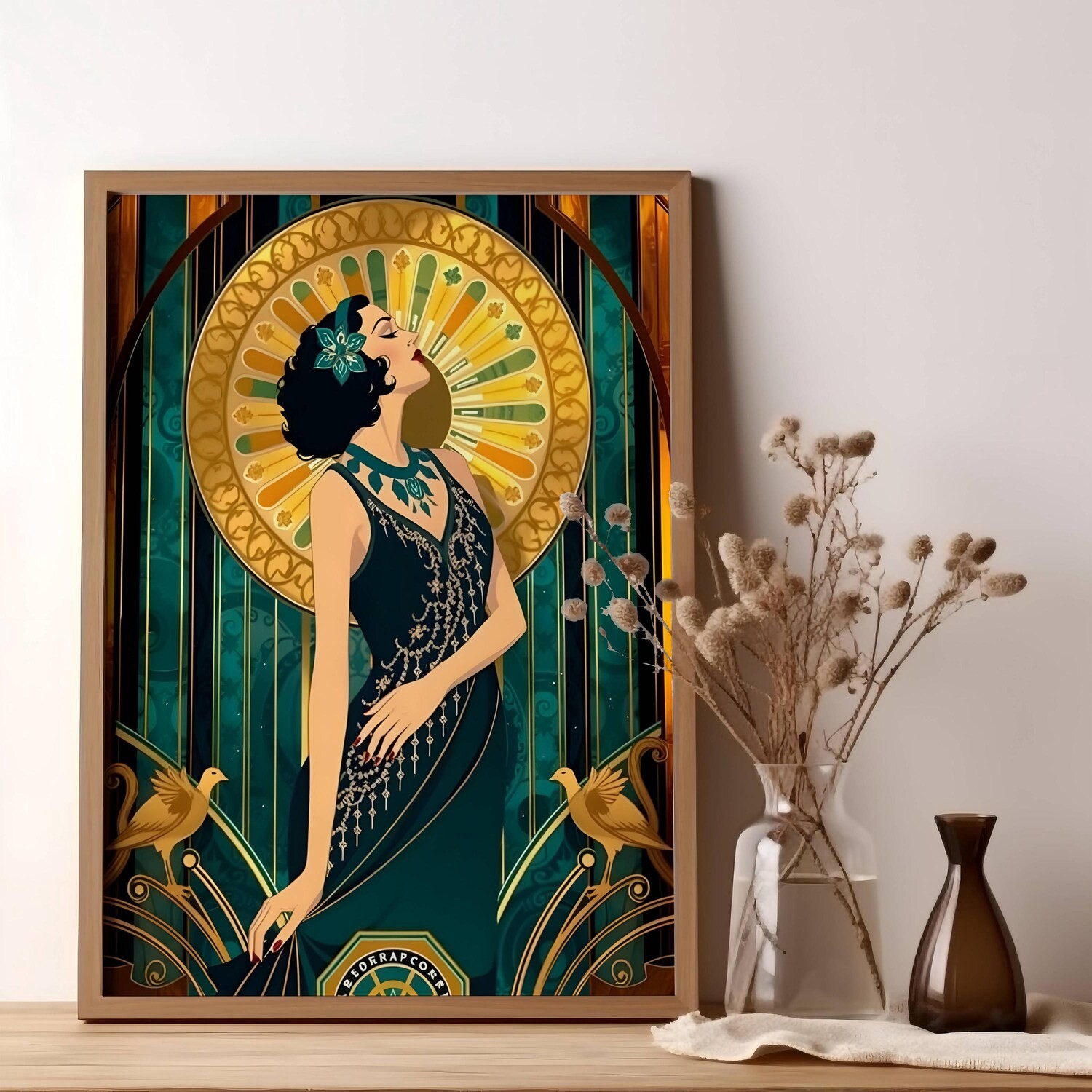 1920s Cocktail Poster | Gold Art Deco Nouveau Wall Art Print
