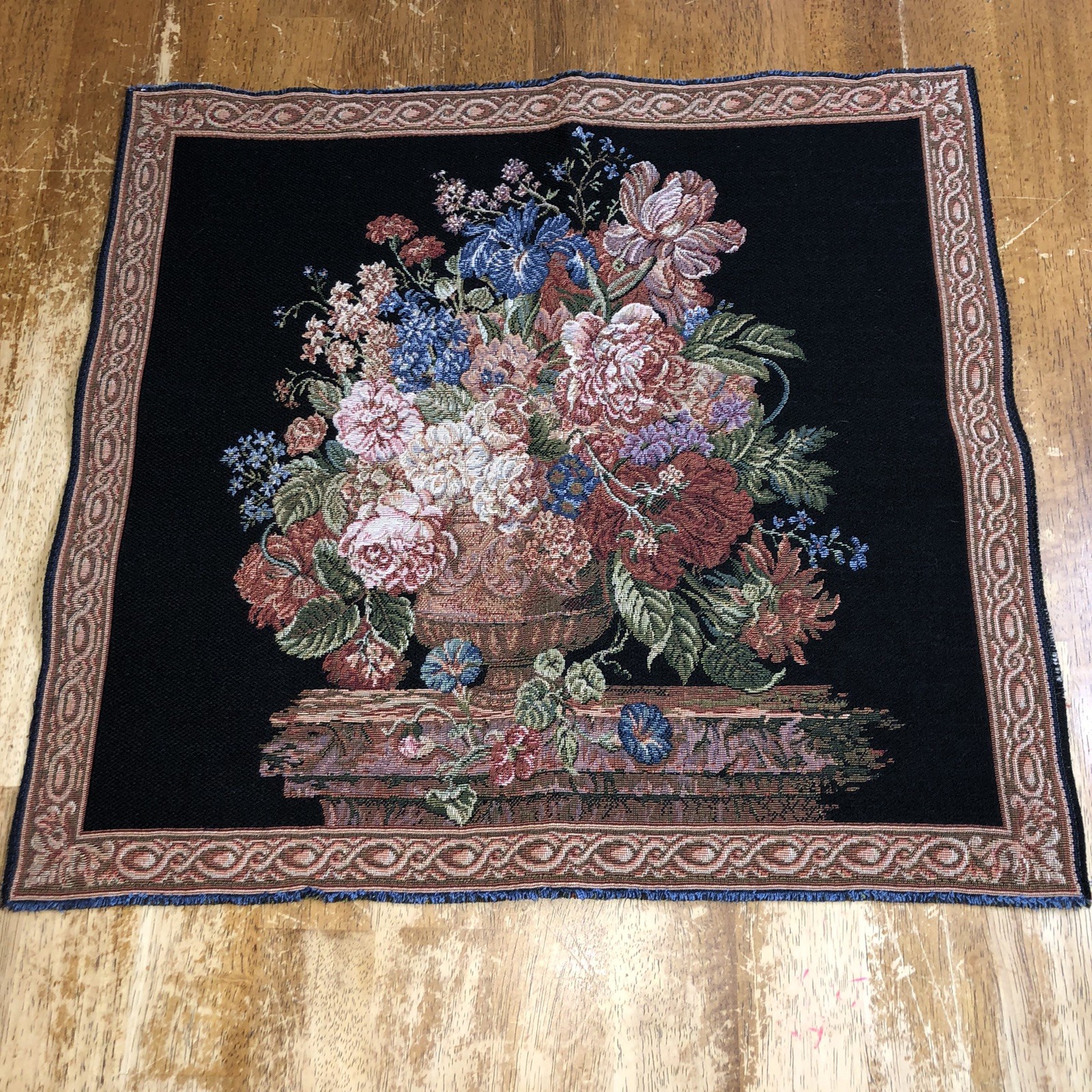 Woven Tapestry Panel Floral Floreale B Black with Border 19” X 19″ Special Order