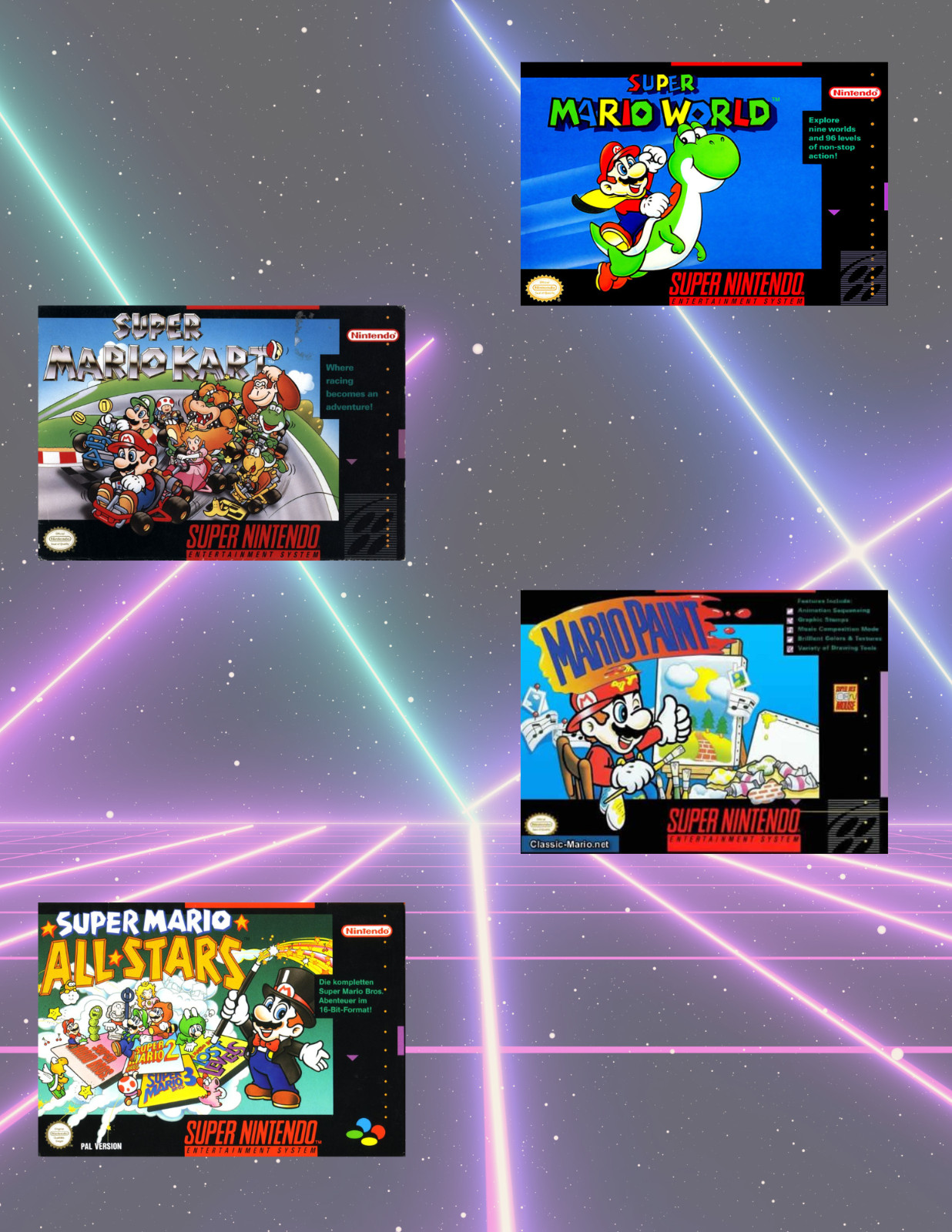 SNES Mario Games 4pc Sticker Pack
