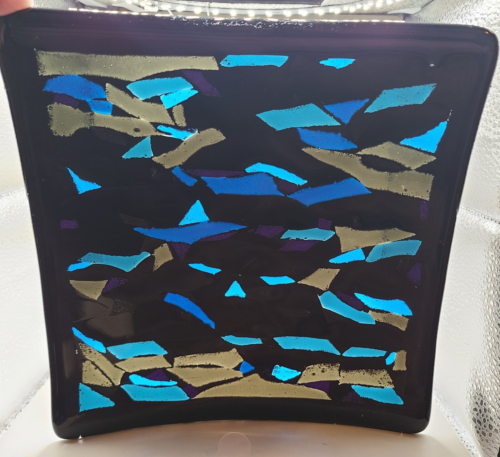 Handmade Black Dichroic Glass Fused Glass Trinket Dish Bowl 7.75×7.75″
