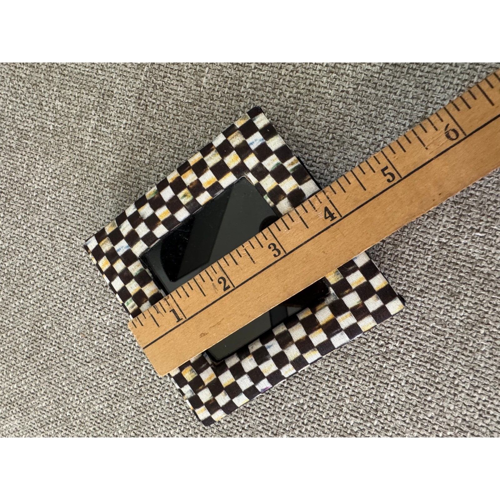 MacKenzie Childs Fabric Picture Frame Mini Black Courtly Check Striped Set of 3
